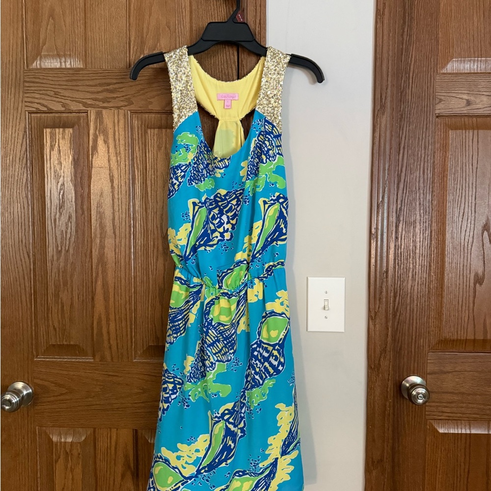Lilly Pulitzer Blue and Yellow Midi Dress